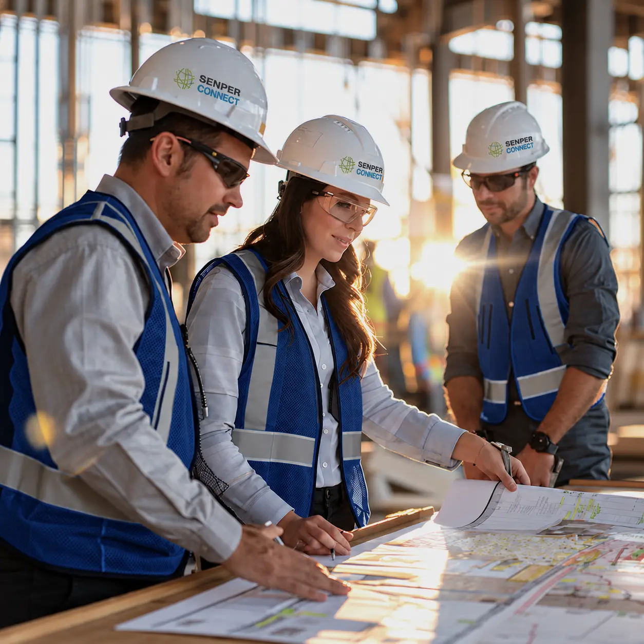 Engineers reviewing drawings on site