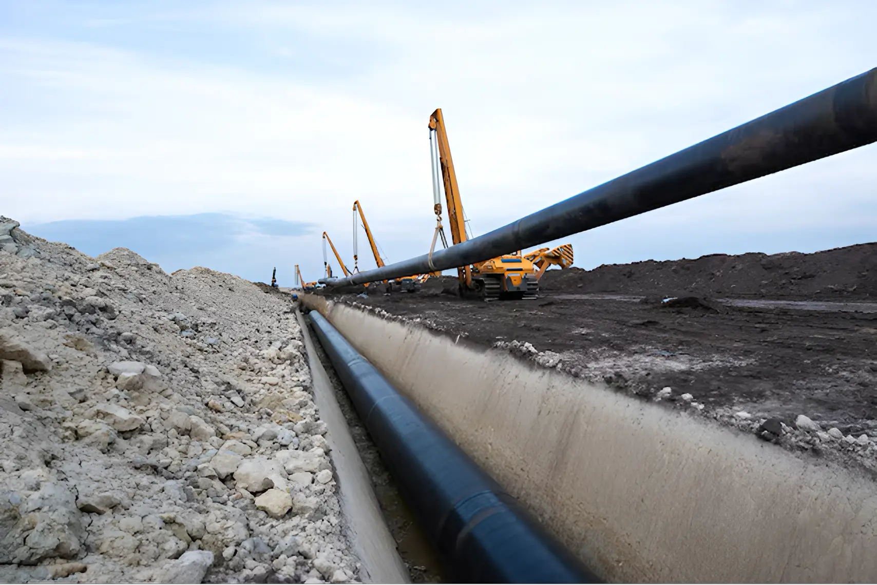 Pipeline in a trench during construction